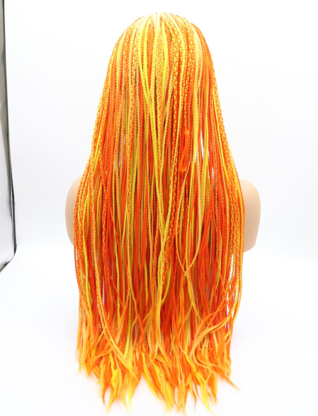 Amazonas naranja tres hebras pequeñas trenzas sucias europeas y estadounidenses pelucas damas delanteras encaje fibra química trenzas pequeñas cubierta de cabeza LW0253