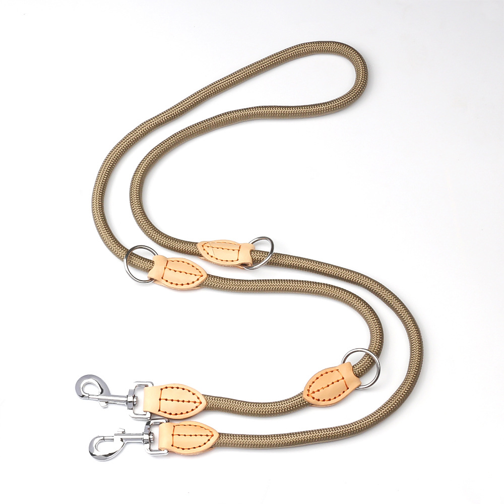 Transfronterizo caliente multifuncional de doble cabeza cuerda de tracción para mascotas costura cuero perro tracción ajustable tamaño crossbody cuerda para perros