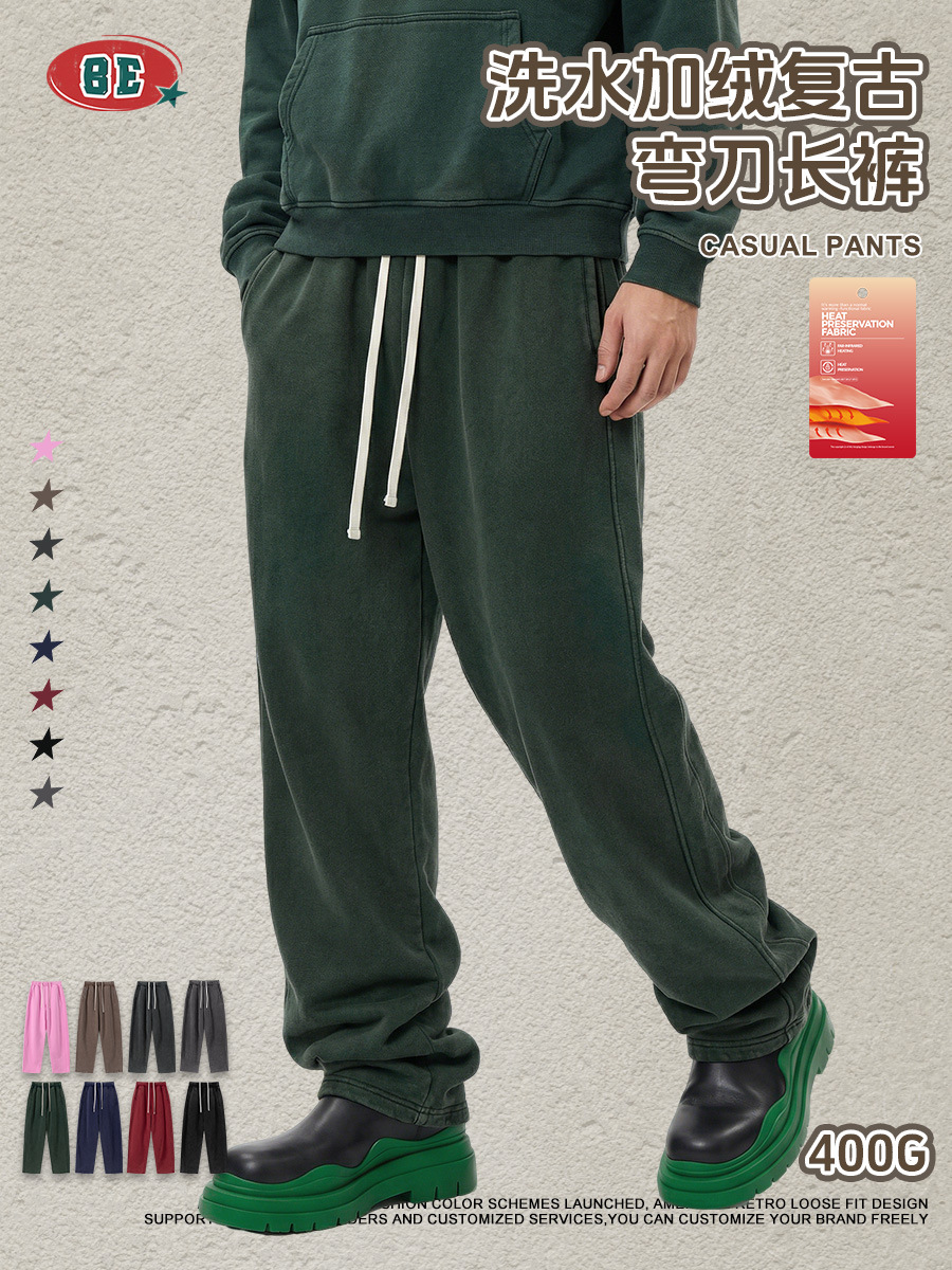 Ropa para Hombre BE | Pantalones Casuales de Hombre, Estilo Americano, Tendencia Invierno 2025, Lavado Retro, Forro Polar, Corte Curvo, Holgados y Rectos