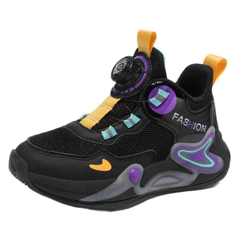 Zapatos para niños de verano 2025 nuevos zapatos de baloncesto para niños botones giratorios de malla transpirables zapatos de carreras