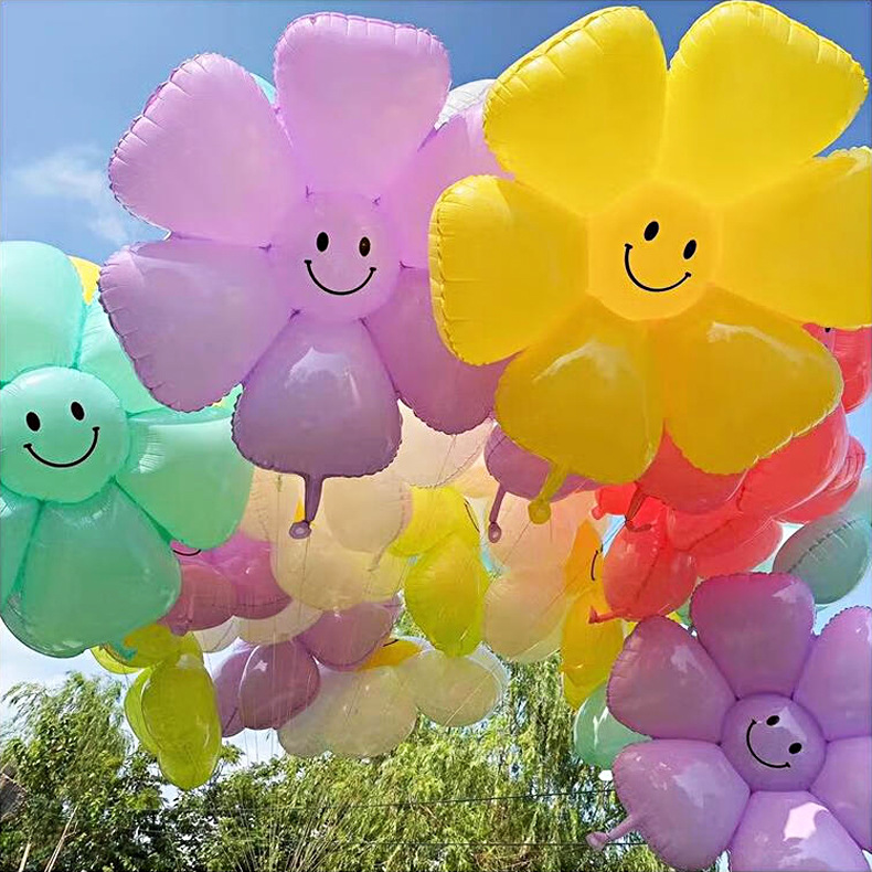 New Colorful Macaron Smiling Daisy Street Flower Aluminum Foil Balloon Party Decoration Birthday Balloon Wholesale