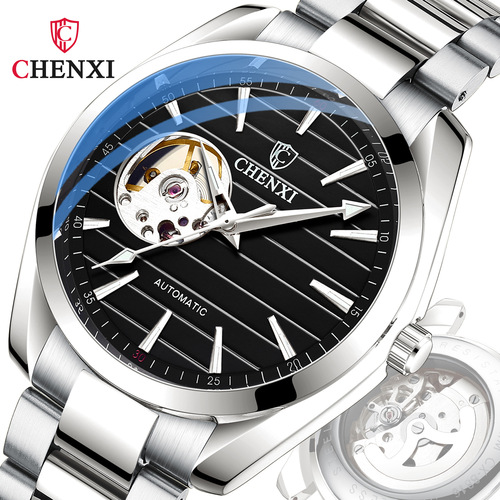 Chenxi Business Men's Fully Automatic Skeleton Mechanical Watch Live Cross-Border Wholesale Manufacturer Steel Band Fashion Mechanical Watch