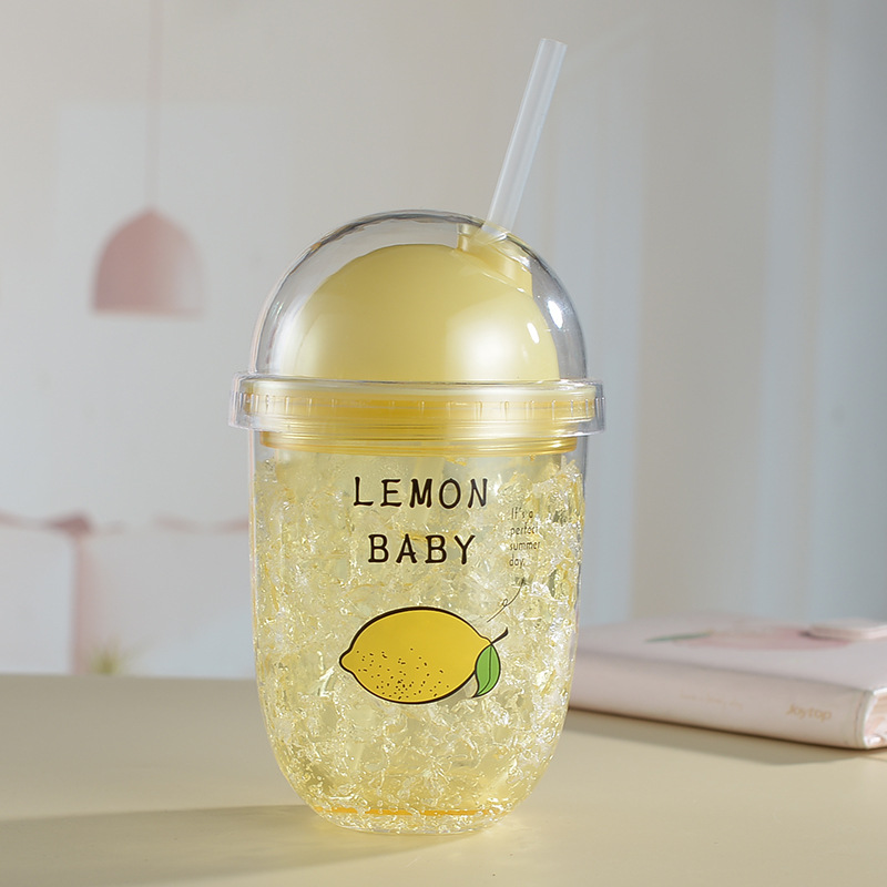 Vaso plástico de doble capa con pajilla estilo verano