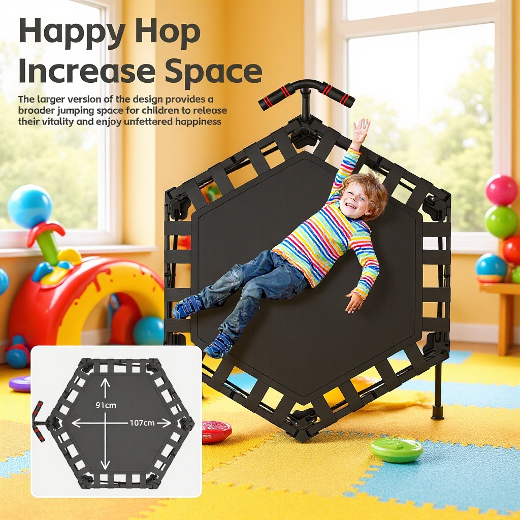 Foldable Trampoline Spring Indoor Trampoline Jumping Bed for Children with Adjustable Handrails and Opening and Closing Mechanism