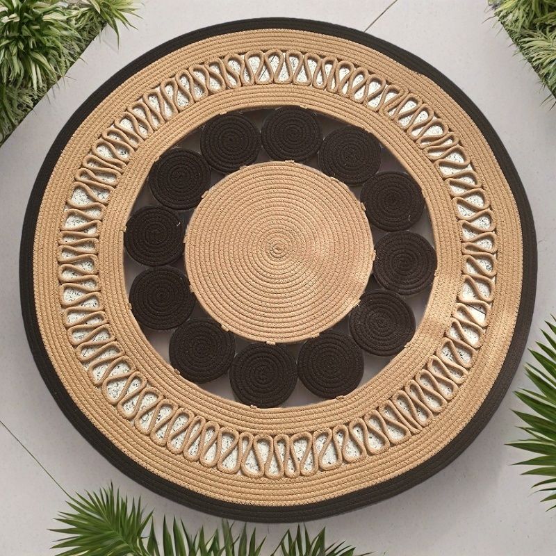 Estera de alfombra tejida a mano de hierba de agua natural, mesa de centro de sala de estar redonda en forma de tienda, alfombra de dormitorio, decoración de fotografía