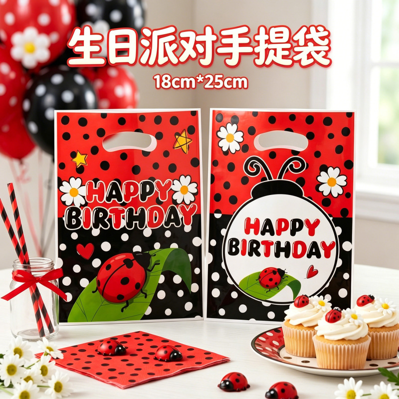 Red and Black Polka Dot Ladybug Birthday Gift Bags, Children's Party Favors Candy Packaging Bags, Wholesale in Stock Red and Black Polka Dot Ladybug Birthday Gift Bags, Children's Party Favors Candy Packaging Bags, Wholesale in Stock