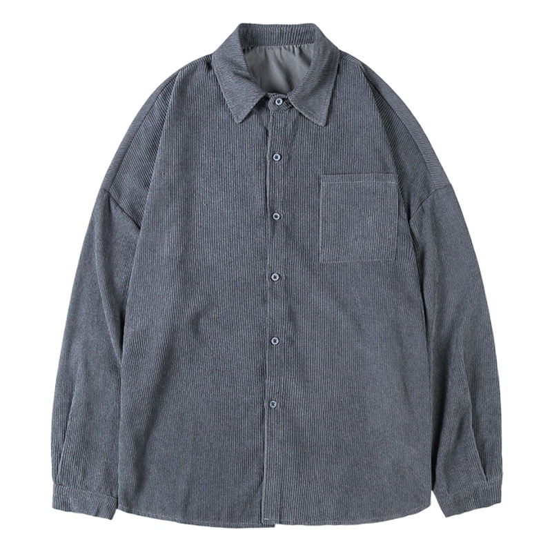 Camisa de pana de los hombres de estilo coreano de moda ruffle guapo camisa de manga larga estilo de Hong Kong japonés otoño Top ins abrigo a juego