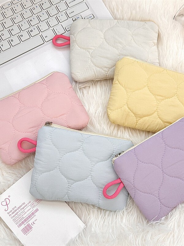 410122 Quilted Sanitary Bag Cream Menstrual Period Sanitary Napkin Coin Purse Lipstick Cosmetics Portable