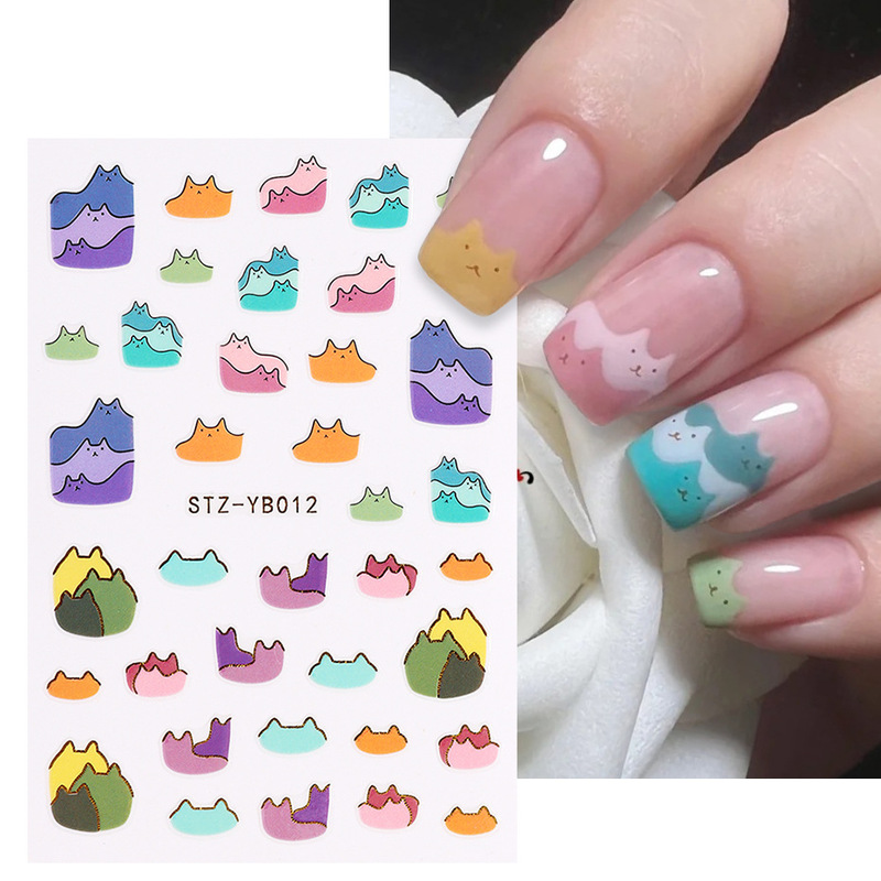 Cross-border Hot Nail Art 3D Back Adhesive Sticker Small Sweet Potato Summer Cute Bear Caterpillar Holographic Fish Art Nail Sticker