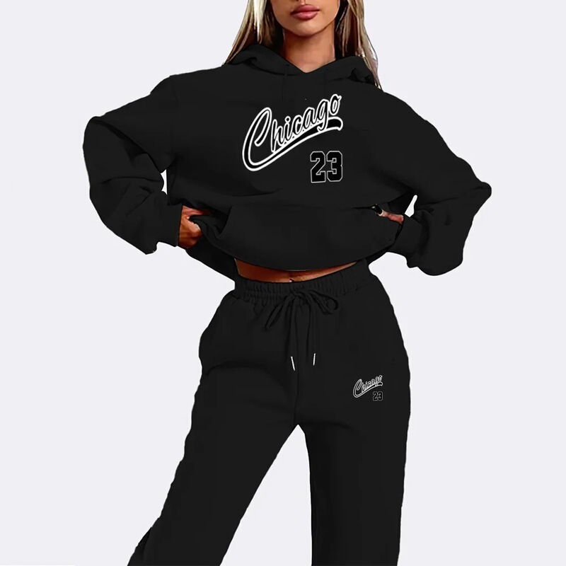New Cross-Border Style Women's Long-Sleeve Hoodie and Sweatpants 2-Piece Set, Casual and Comfortable Style, Spring and Winter Clothing