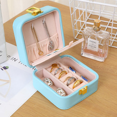 New trendy retro small portable jewelry box with PU mirror hinged flip ring organizer earring storage jewelry box