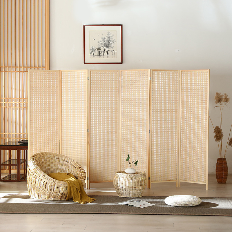 Door Curtain Japanese Style Screen Hotel Mobile Rattan Straw Folding Bamboo Screen Office Entrance Shoe Cabinet Partition Screen
