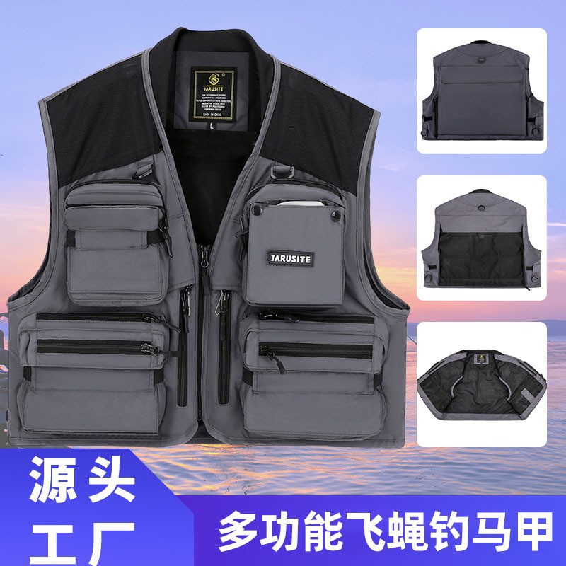 낚시 조끼 자원봉사자 다용도 포켓 속건 통기성 낚시 조끼 플라이 낚시 조끼