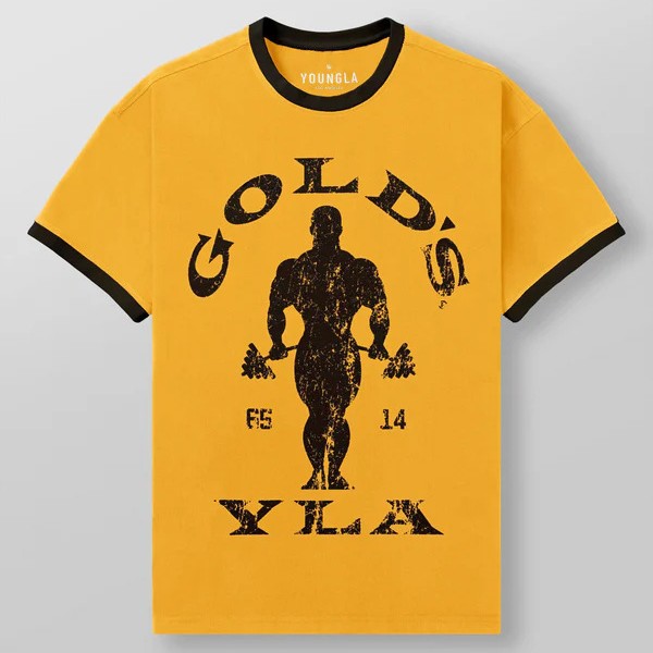 New YOUNGLA co-branded GOLDSGYM short-sleeved retro gym men's and…