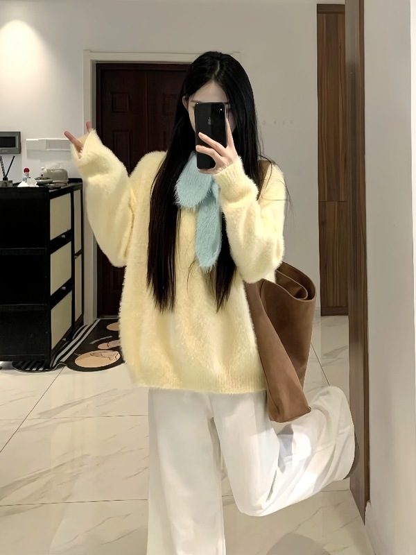 穿搭一整套2025新款超火巨好看松弛感艺术风针织衫毛衣牛仔裤套装|undefined
