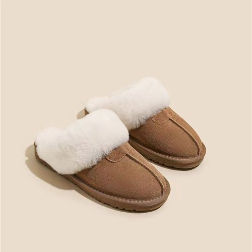 Cross-border 2024 Autumn/Winter New Fleece Cotton Shoes Casual Slippers Home Cotton Docks Foreign Casual Comfort Thick Sole Women's Slippers