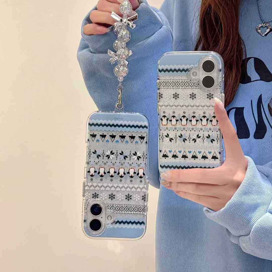 Ins lindo copo de nieve pequeño pingüino adecuado 16ProMax funda para teléfono móvil 14 Apple 15 femenino 13 cadena iphone16P