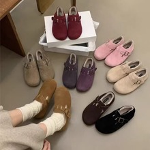 牛皮版！2024年新款森女复古磨砂皮加绒保暖一脚蹬勃肯鞋棉鞋单鞋