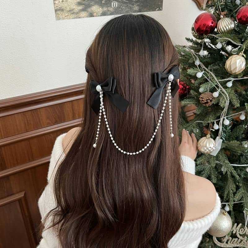 60g Weight Hair Clip Hair Accessories Type 1 Piece Quantity Holiday, Date Occasion Bow Knot Pattern Women's Gender Beaded Design Sweet Style Women's Sweet Bow Knot Cloth Beaded Hair Clip 5
