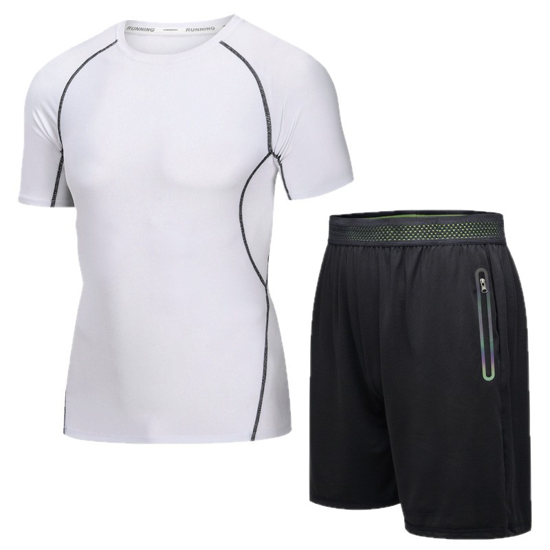Ropa de fitness para hombres secos rápidos pantalones cortos de mangas cortas equipos de entrenamiento de la mañana para correr hielo deportivo para mujeres yoga set image 6