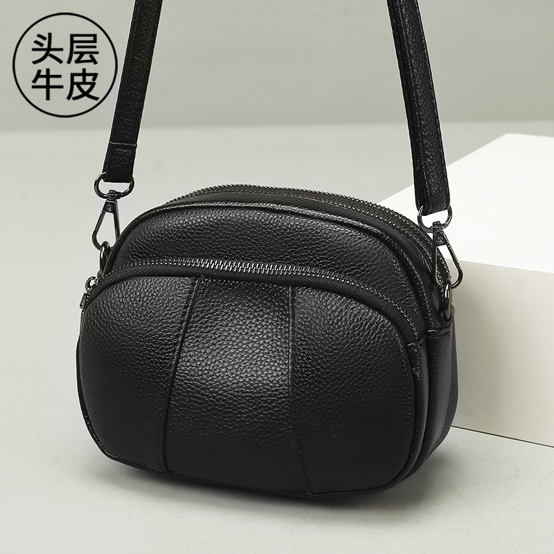 Top Grain Cowhide Leather Bag For Women, Three-Layer Zipper 2026 New Fashion Genuine Leather Shoulder Bag, Crossbody Bag, Casual Small Bag - Thumbnail 3