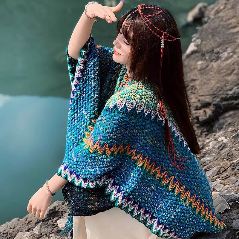 Yunnan Lijiang Large Shawl Xu Hongdou Same Style Blanket Ethnic Style Travel Outer Cape Coat Cape Scarf for Women