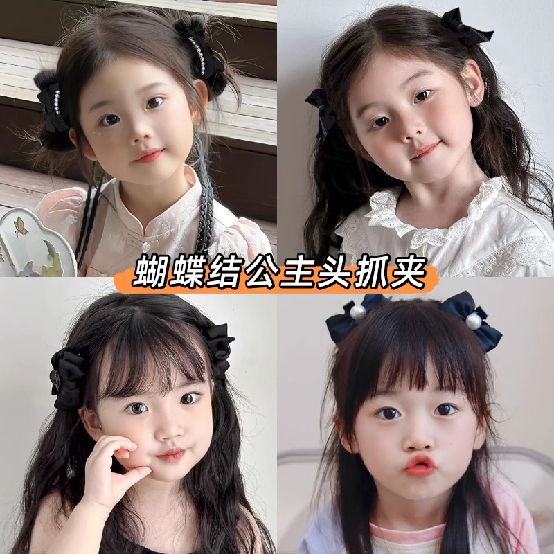 El estilo francés de alto nivel negro arco clip de cabello para niños princesa lado pequeño rascar clip de pescado clip de cabello