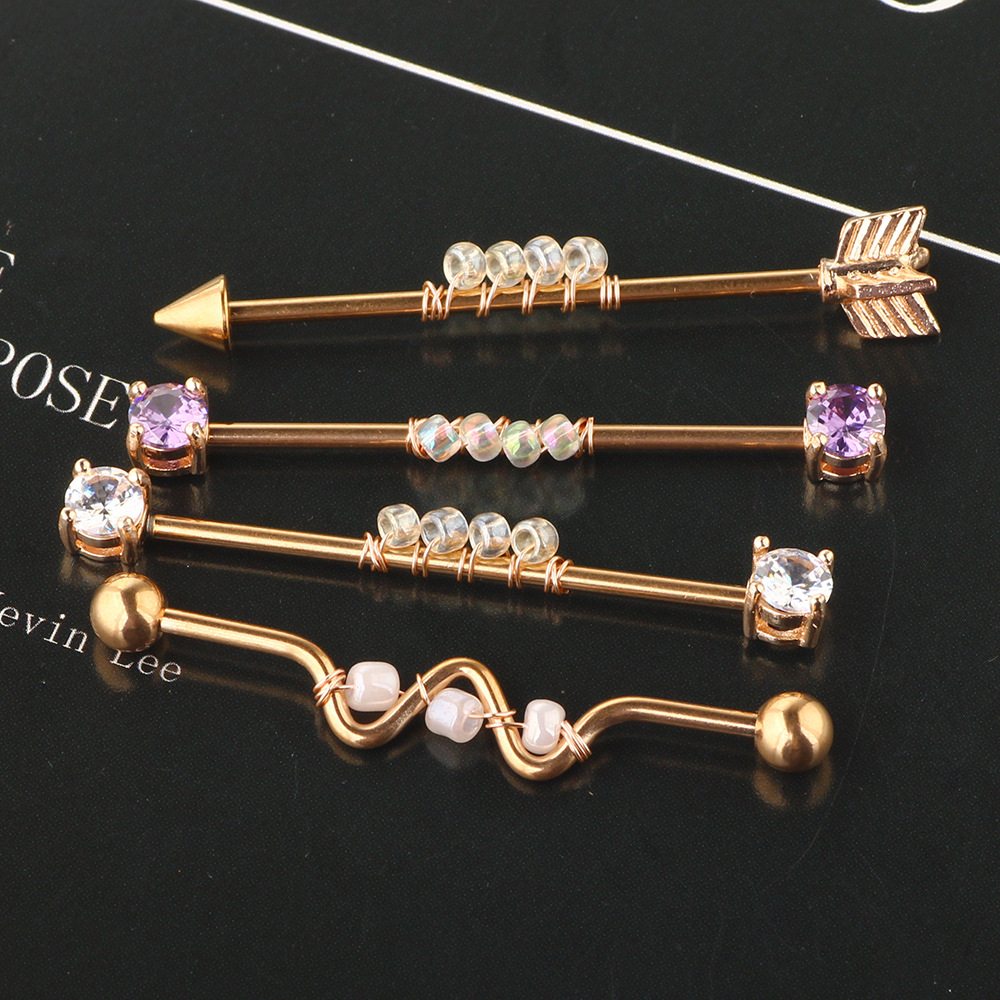 Stainless Steel Industrial Barbell Earrings Set - Long Rod Stud for Helix Cartilage Piercing detail image 7