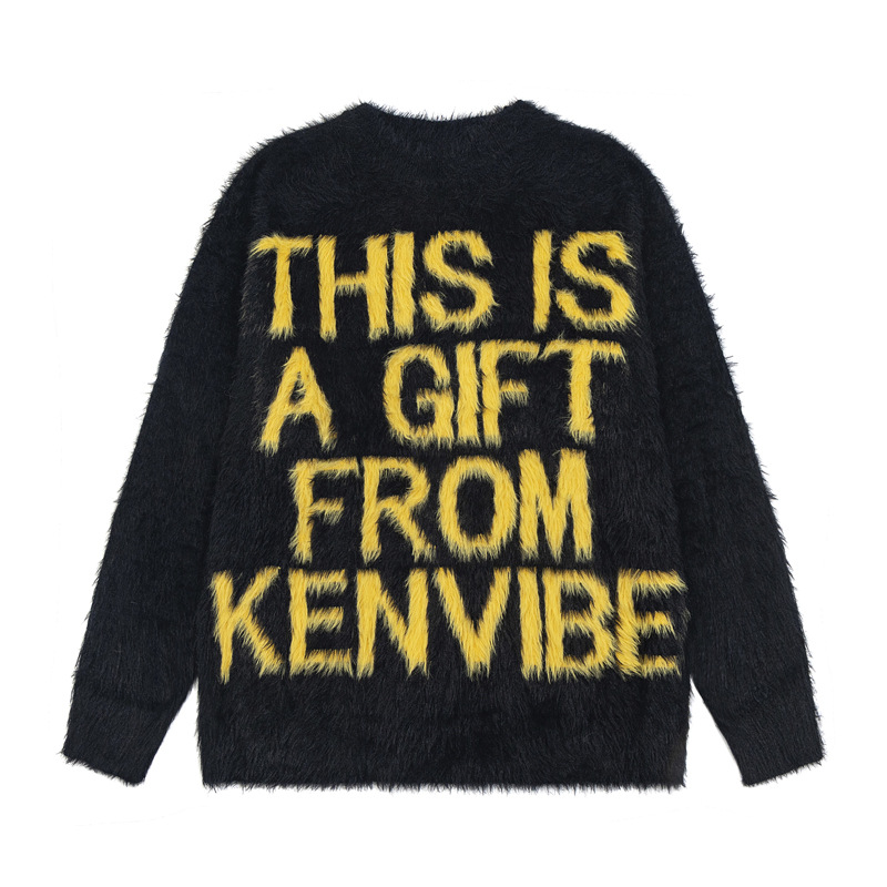 Herrenbekleidung Mode Nischendesign Buchstabendruck Rundhalspullover Herren trendiger Markenpullover im Lazy Style Loose Couple Sweater_voghion.com