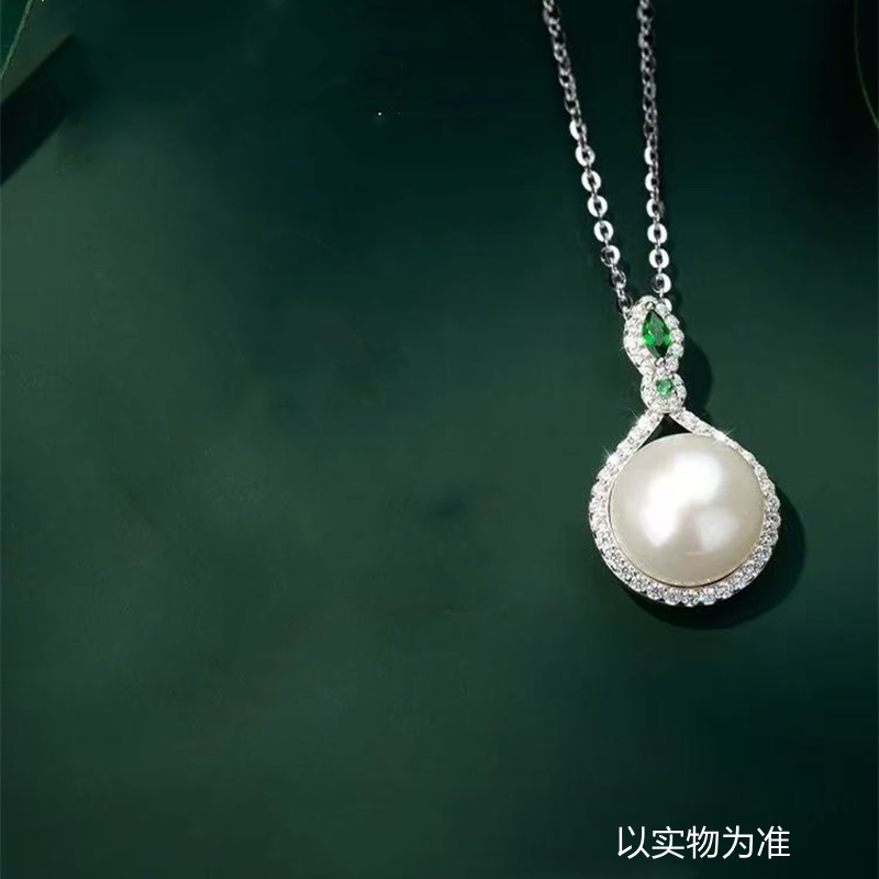 s999 순은 진주 목걸이 (그린 지르코늄/8.5-9.0 담수진주)