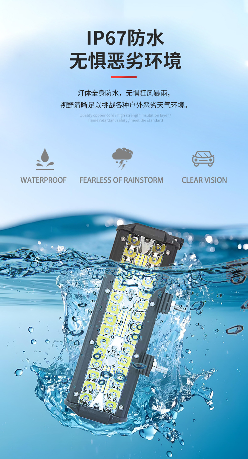 Car LED strip light, three-row 240W work light, inspection light, off-road vehicle roof light, off-road vehicle spotlight