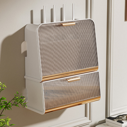 WiFi router storage box socket wire light cat network cable storage box wall hanging punch-free set-top box storage rack