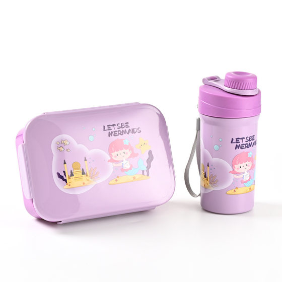 Hot New Lunch Box Kettle suit Student Portable Sealed Lattice Bento Box Children's Cute Cartoon Lunch Box