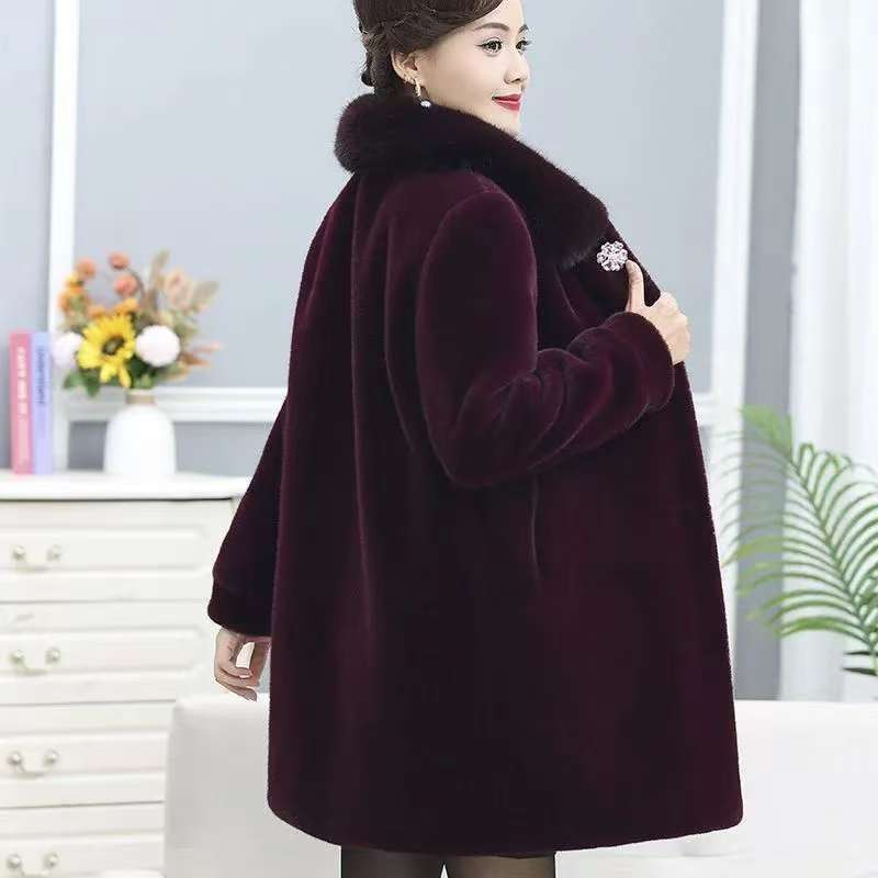 Halflange imitatiebont jas dames gevoerde winterjas_voghion.com