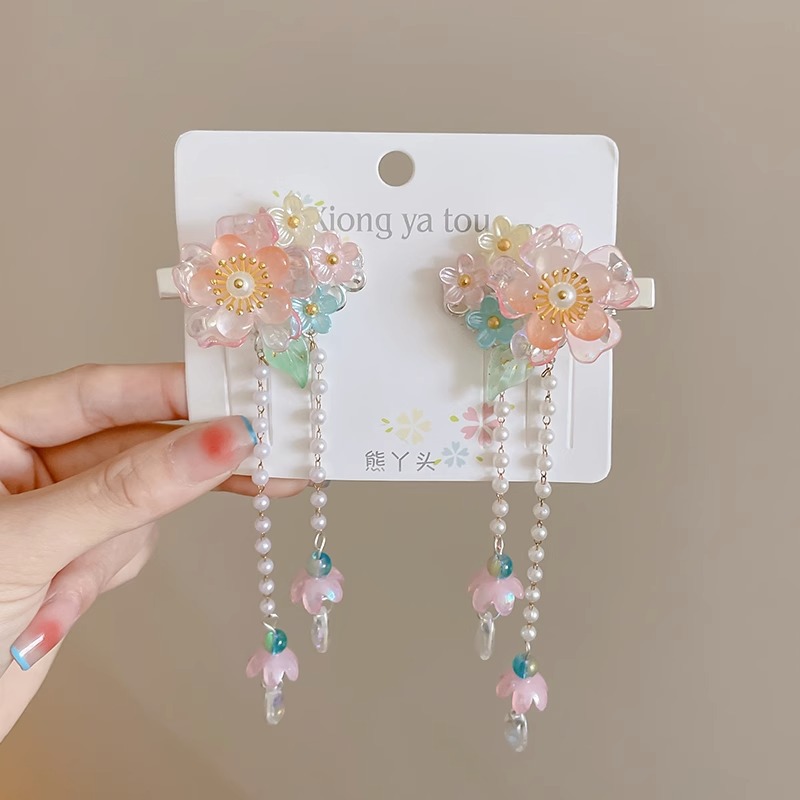 Chica de Hanfu tocado de los niños traje antiguo princesa borla horquilla estilo chino niña paso horquilla clip de pelo