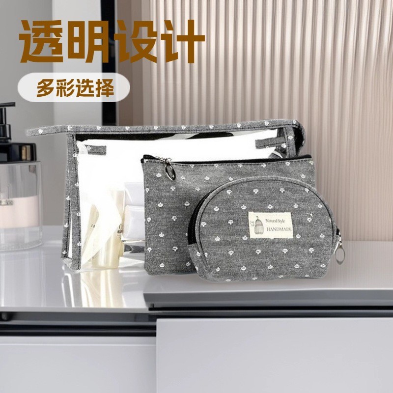 핫한 한국식 3종 세트 여행용 세면도구 투명 화장품 가방 대용량 투명 동전 지갑 간이 화장품 가방