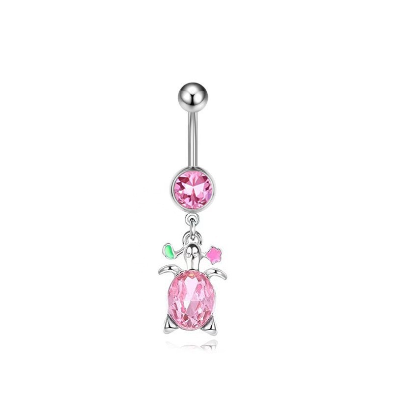 Zirconia Stainless Steel Belly Button Ring Fruit Pink Series_voghion.com