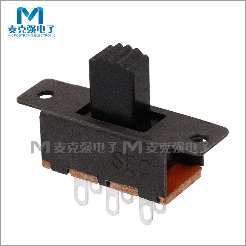 拨动开关SS22F25G3/5/7柄高5mm 2档6脚2P2T有耳两档开关孔有螺牙
