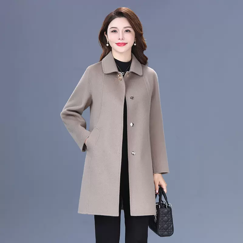 双面呢羊绒大衣50+中年妈妈装2025年秋新款毛呢外套大码女装批发