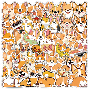 Cross-border 50 cute cartoon Corgi graffiti stickers water cup computer decoration stickers children's stickers wholesale
