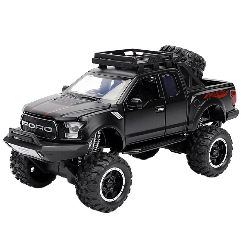 Camioneta Ford Raptor de aleación, modelo de simulación con sonido y luz, juguete para niños con función de retroceso, versión mejorada.