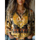 Amazon independent station cross-border new 3D digital printing ladies fashion plus size lapel long sleeve shirt top