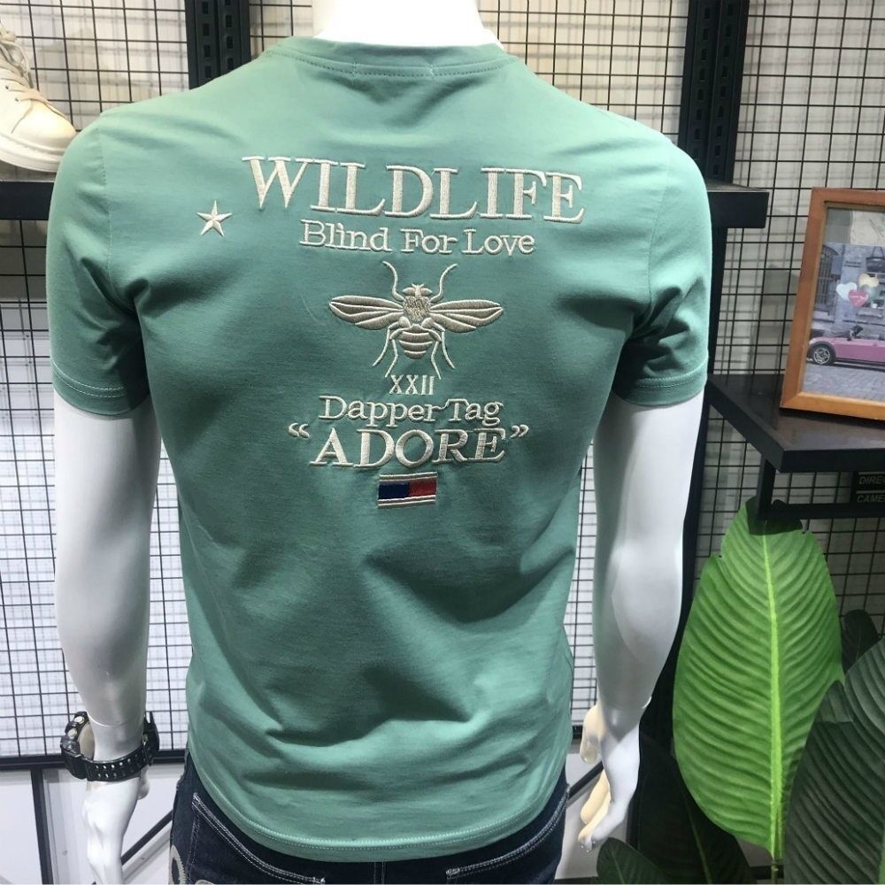 Été petite abeille à manches courtes hommes net marée rouge marque ins coupe ajustée col rond T-shirt esprit social vêtements_voghion.com
