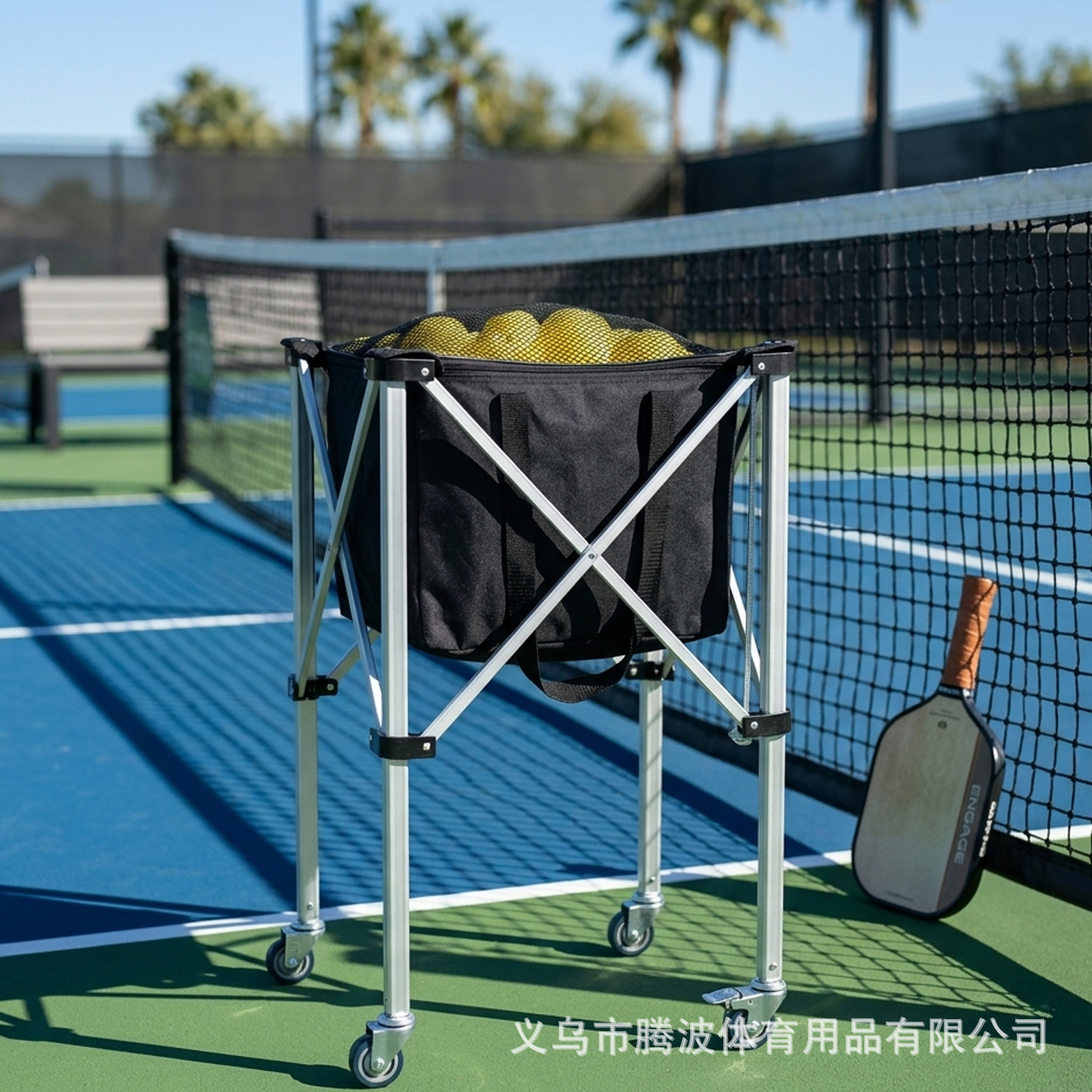 Portable Pickleball Mobile Cart, Aviation-Grade Aluminum Alloy Foldable Ball Basket with Wheels, Storage Rack, 150-Ball Capacity