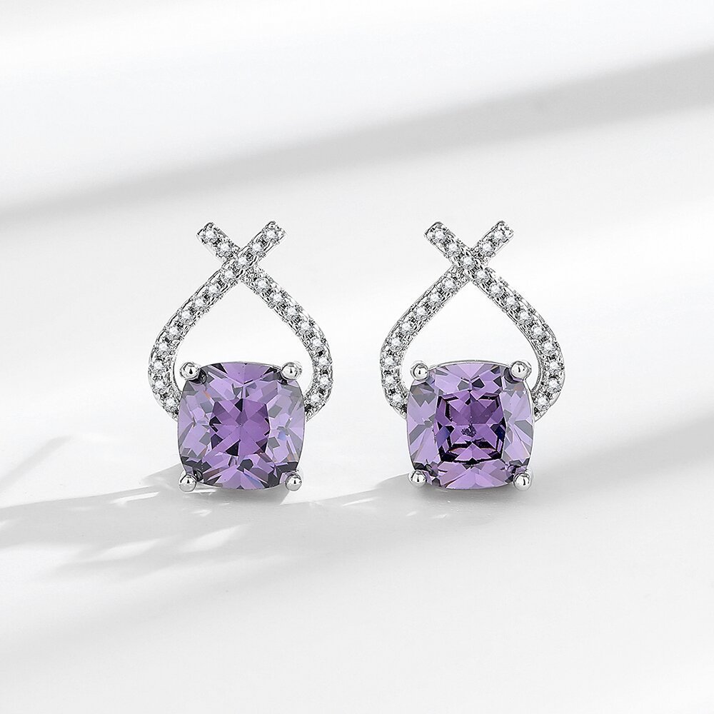 geometric square small design elegant earrings with amethyst with…