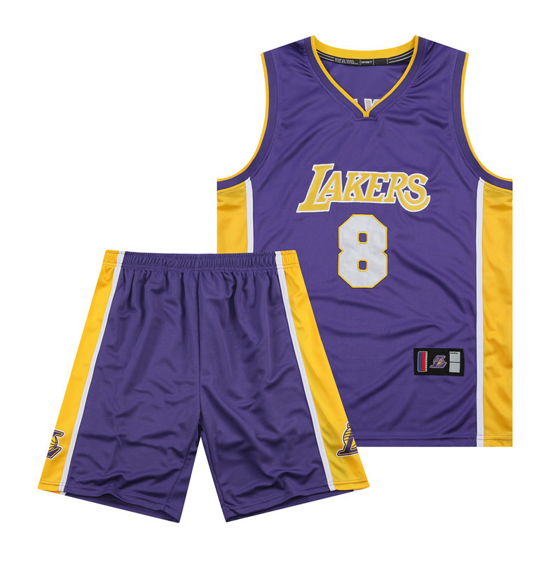 thumbnail image 1 of Lakers Kobe No.8 V-neck embroidered jersey purple yellow basketball suit men's sports suit, 1 of 5