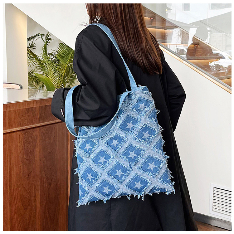2024 New bucket bag, starry fringed fringe single-shoulder bag, autumn trendy and personalized design handbag, crossbody bag undefined