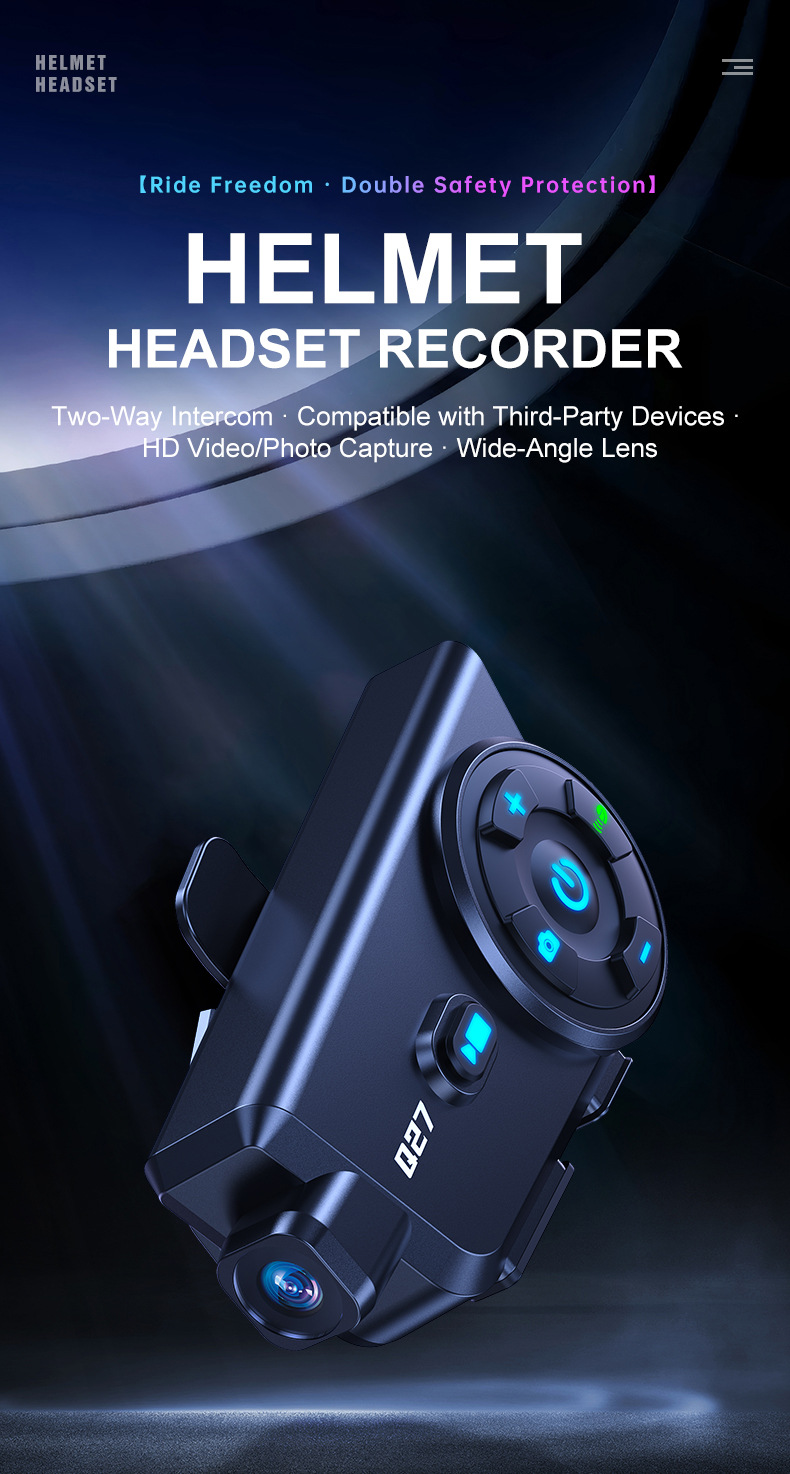 Q27 Driving Recorder Helmet Bluetooth Headset Intercom Waterproof High-Definition Shooting Integrated Motorcycle Helmet Headset