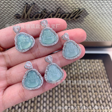 厂家批发小红薯爆款  天然危料蓝水翡翠佛公弥勒佛吊坠 S925银镶