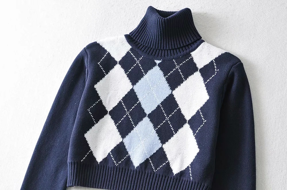 Autumn and winter new high-neck plaid sweater NSAC21611